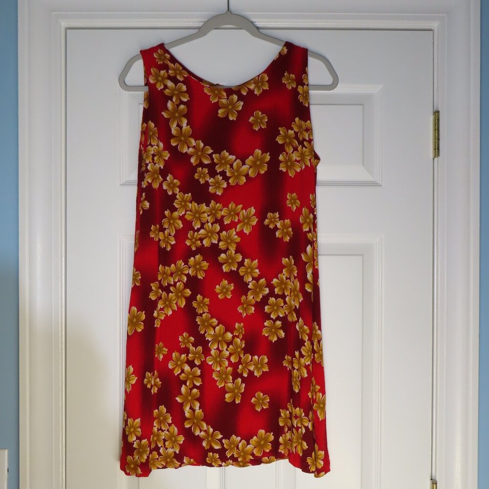 Hibiscus Collection Hawaii Dress Red Tropical Floral Print Keyhole One Size